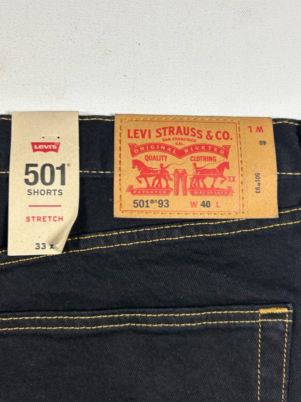 Levi's 501 Mens Stretch ‘93 Shorts Denim Black Size 40 NEW W TAG w/ Smudge Mark